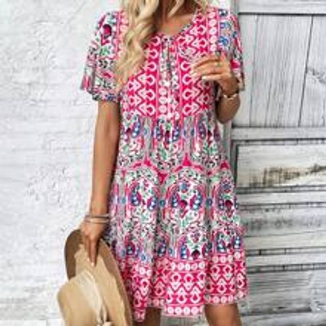 SHEIN Tied Leisure Vacation  Dress With Doll Floral Pattern