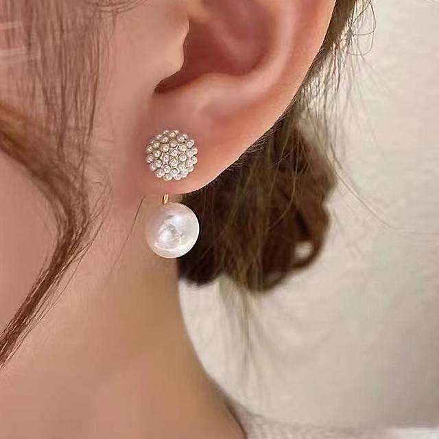 SHEIN 1pair Delicate & Sweet & Luxe Faux Pearl Front/Back Earrings In Minimalist French Style