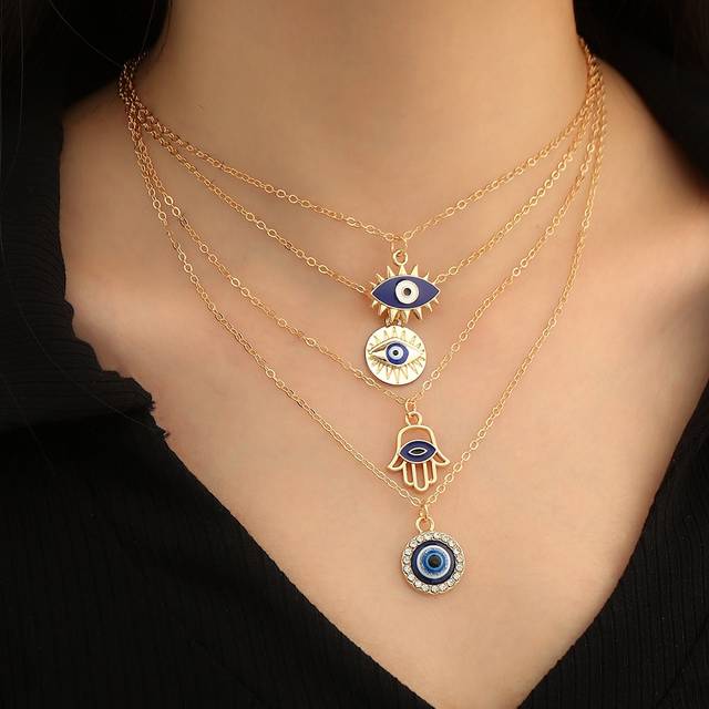 NAIZHU 4pcs Simple Style Evil Eye Pendant Necklaces For Women