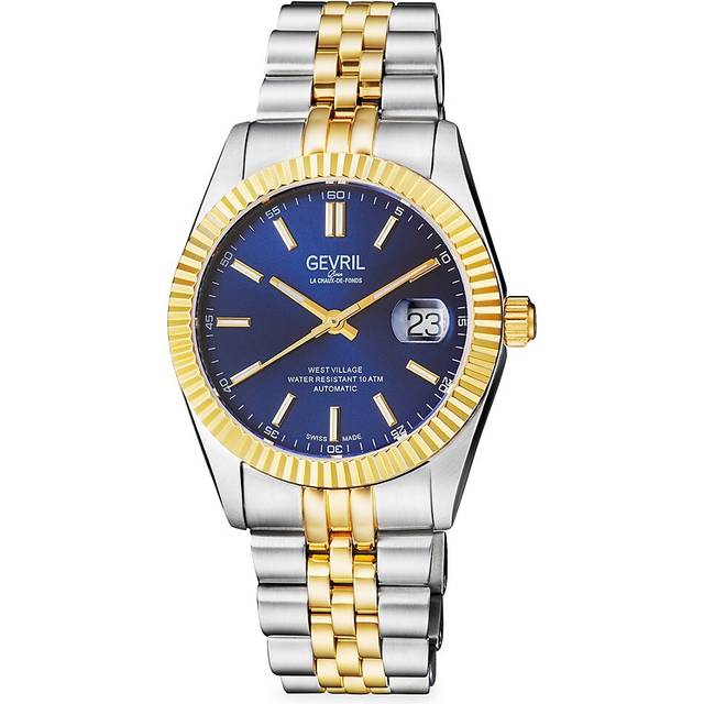 Gevril Mens Automatic West Village Swiss Sellita SW200 Blue Sunray Dial IPYG Stainless Steel Bracelet - Gold - One Size