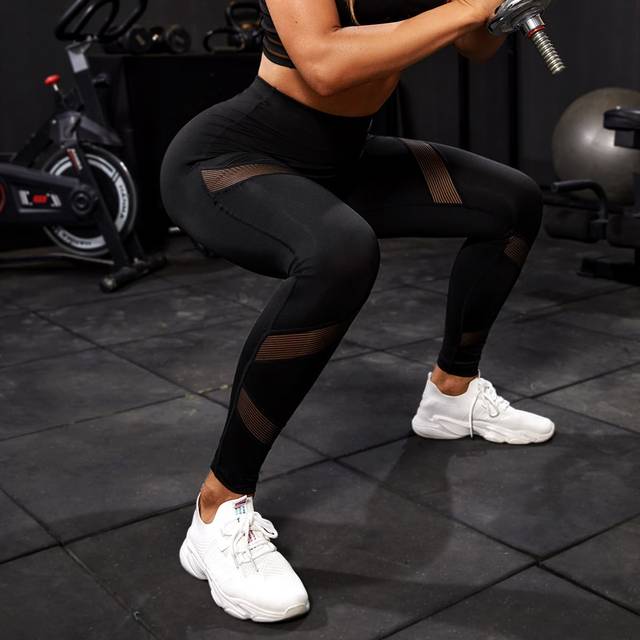 Gym Leggings Seamless Mage Control Compression Leggings med Mesh Panel - Svart (L,M,S)