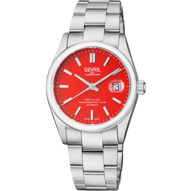 West Village 48912 Swiss Automatic Sellita SW200 Red Sunray Dial Stainless Steel Watch - Grey - One Size
