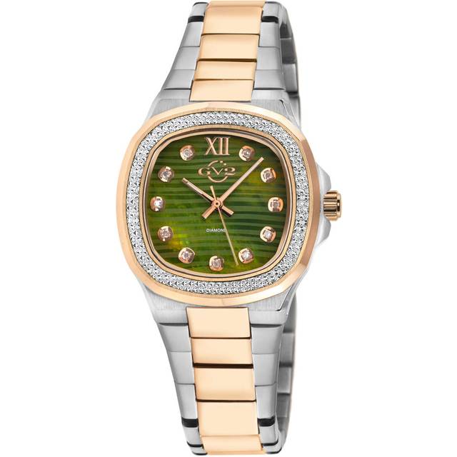 Gv2 Womens Potente Lady Swiss Quartz Green MOP Dial, 316L Stainless Steel Two toned IPRG Diamond Watch - Rose Gold - One Size