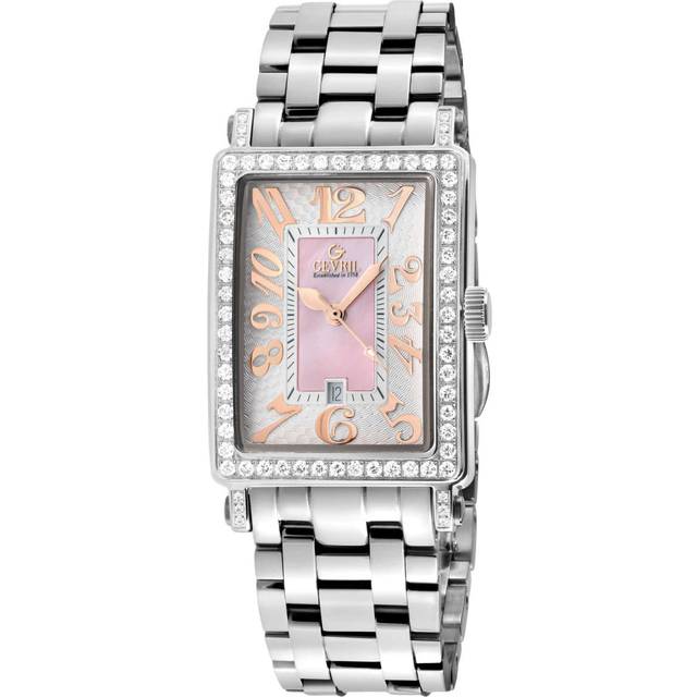 Gevril Ave of Americas Mini WoMens Swiss Quartz Diamond Case, Pink MOP Dial Watch - Silver Stainless Steel - One Size