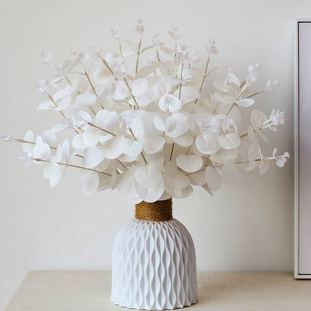 SHEIN 1pc Artificial Flowers Stems Faux Long Stem Silver Dollar Leaves Fake Plants Eucalyptus Flower Bouquet For Garland Party Home Craft Decor,Fake Plants,