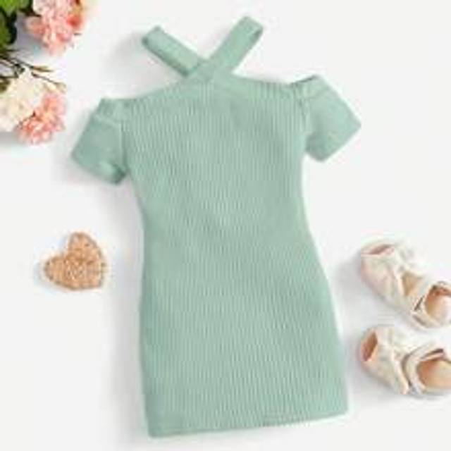 SHEIN Baby Girl Striped Knitted Dress With Shoulder Cutouts, Comfortable, Cute And Sweet, Suitable For Summer