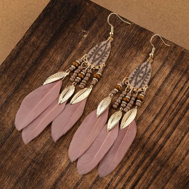 SHEIN 2pcs Feather Tassel Drop Earrings