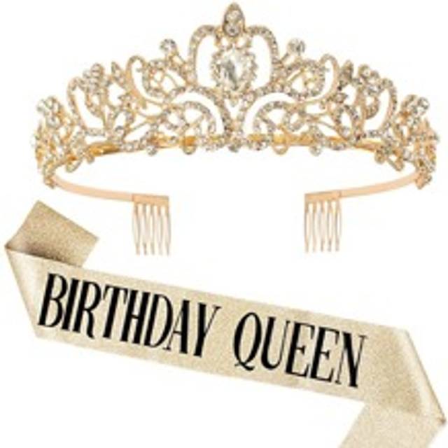 SHEIN Bling Rhinestone Crystal Crown Tiara Birthday Queen Sash And Crown For Women Birthday Party Decoration Kit Queen Glitter Crystal Hair Accessories,Chri