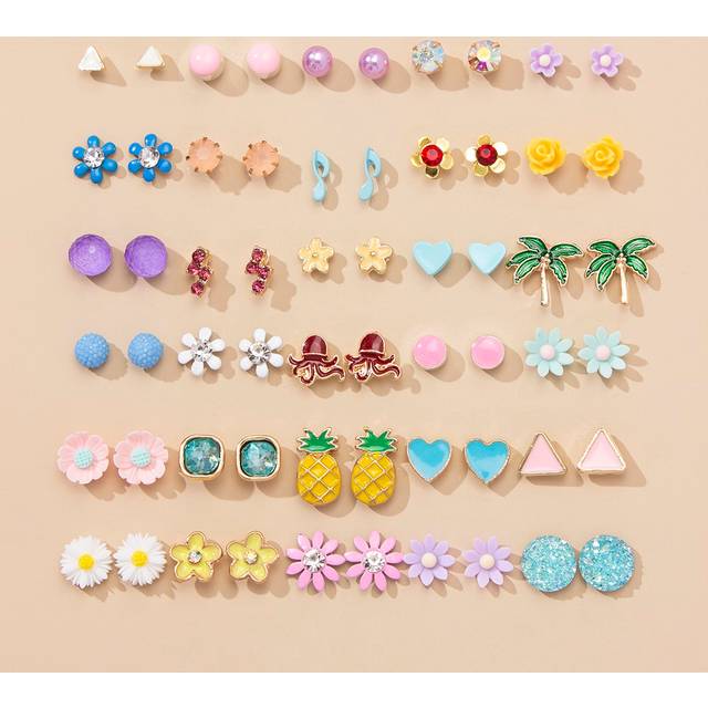 SHEIN 30pairs Pineapple & Flower Decor Stud Earrings Valentines,Mom,Mother,Mother&#39;s Day,Gift