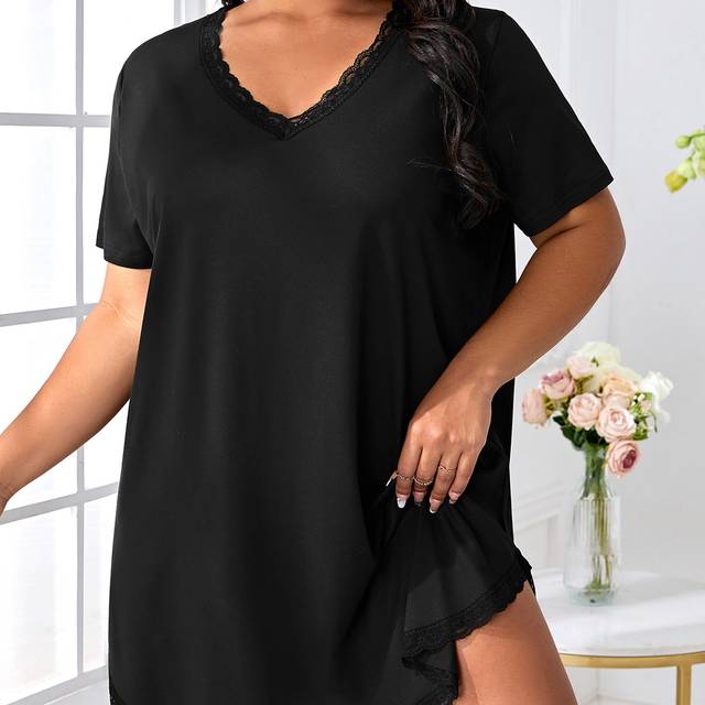 Plus Nattlinne för pyjamas i spets - Svart (1XL,2XL,3XL,4XL,5XL)