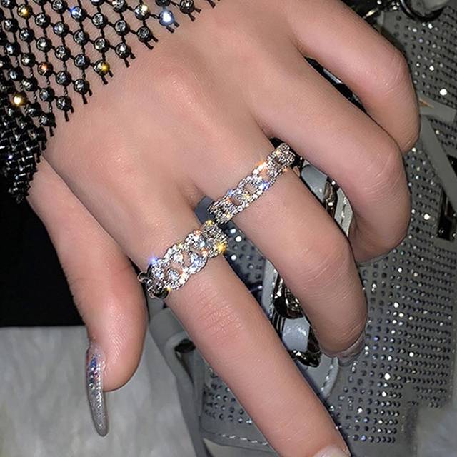SHEIN 2pcs Inlaid Cubic Zirconia Gorgeous Finger Rings for Women Couples Anniversary Wedding Party Jewelry Gifts