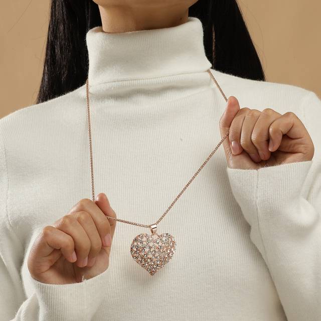SHEIN Rhinestone Heart Charm Necklace Valentines,Mom,Mother,Mother&#39;s Day,Gift