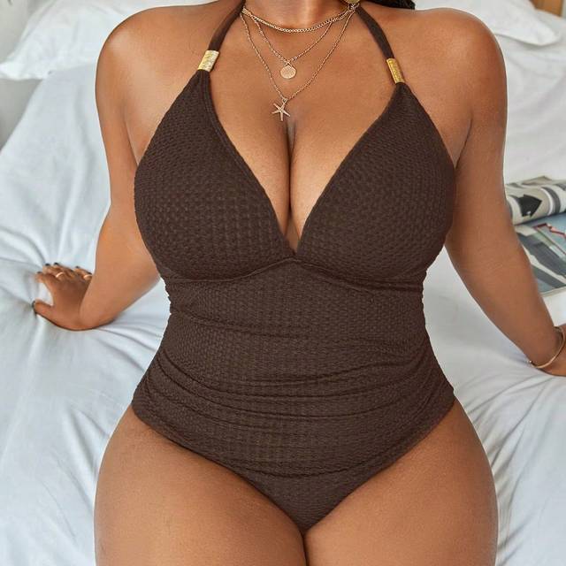 Summer Beach Plus Size Grimma One-Piece Baddräkt Baddräkt - Kaffebrun (0XL,1XL,2XL,3XL,4XL)