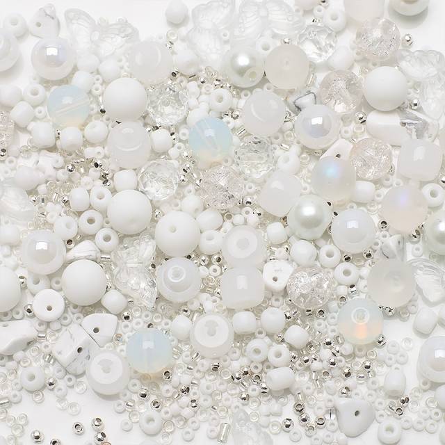 SHEIN 42g/Pack Multi-Style White Glass Beads Mix, DIY Necklace, Bracelet Jewelry Findings, Crafting Materials For Women Accessories