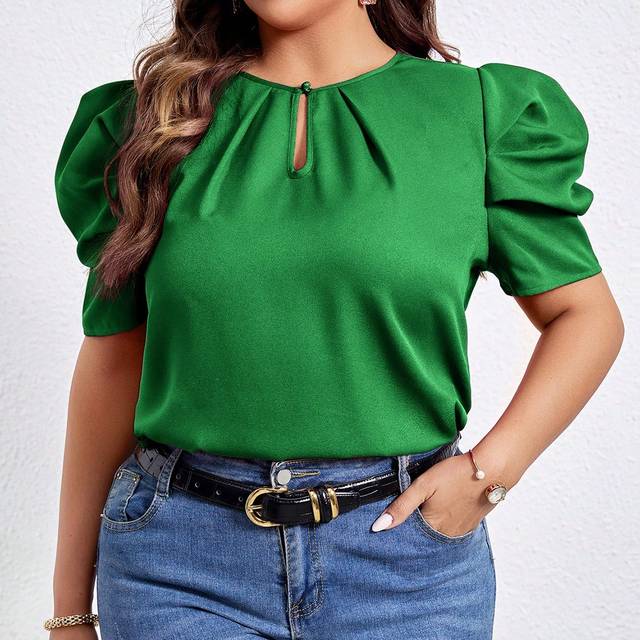 Luneh Plus Keyhole Neckline Puff Sleeve Blouse