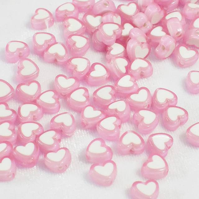 SHEIN 50pcs/Lot Pink Heart Design Acrylic Beads Valentines