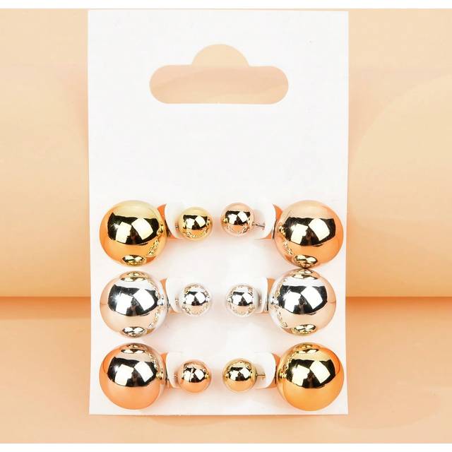 SHEIN 3 Pairs Of Metal Round Ball Front And Back Earrings, Faux Pearl Earrings For Afternoon Tea, Party, Prom, Dress-Up, Pearl Earring Set For Mother&#39;s Day
