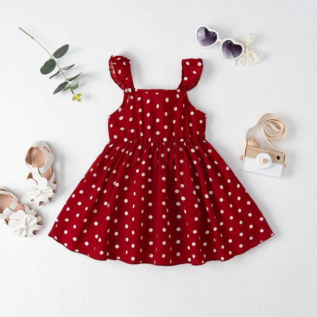 SHEIN Baby Girl Polka Dot Print Ruffle Trim Dress