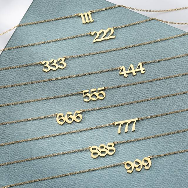 1 st. Rostfritt Stål Nummer Halsband Herr Och Kvinnor Par Halsband Smycke - Gult guld (111,222,333,444,555,sex,sju,888,999)