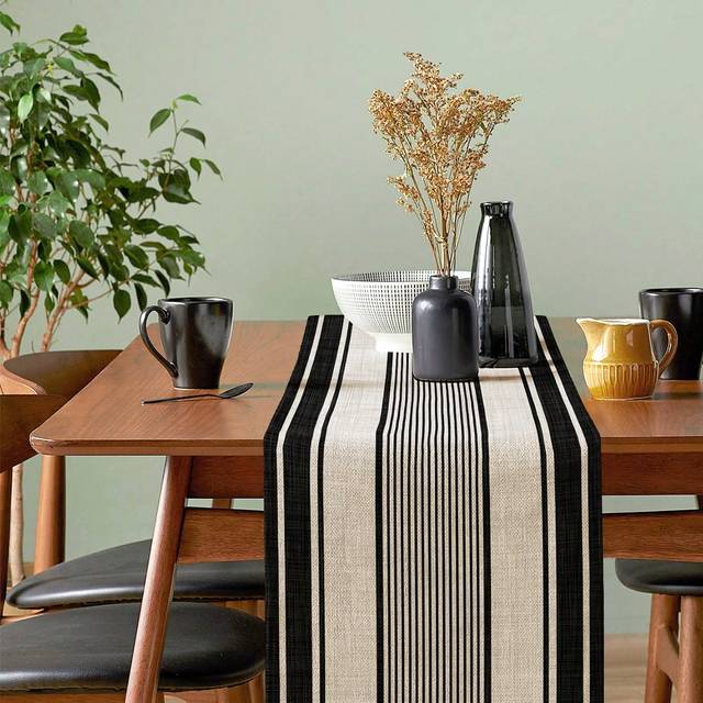 SHEIN 1pc Polyester Table Runner, Modern Striped Pattern Kitchen Table Runner For Dining Room
