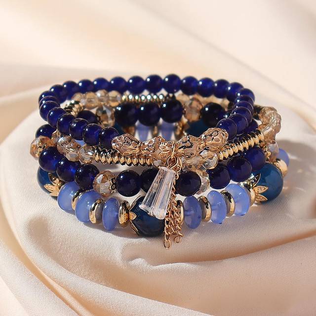 SHEIN 4pcs/set Fashionable Glass Geometric Charm Beaded Bracelet For Women For Daily Decoration