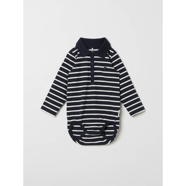 Striped Polo Shirt Babygrow - Blue - 1-2m x 56