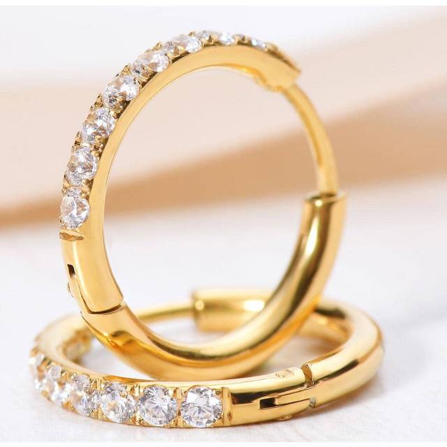 Ett par guld-zirkonia-ringörhängen i rostfritt stål, elektropläterade 18K guld Lämpliga för kvinnor Dagligt bankettkläder, modesmyckenpresenter - Gult guld (Multi-size)