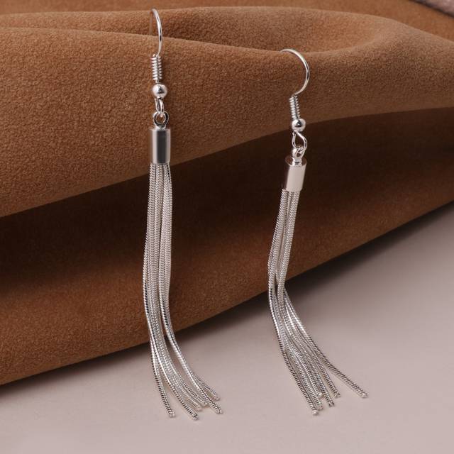 SHEIN 1 Pair Long Silver Tassel Earrings, Versatile Dangle Earrings For Women, Available In Gold And Silver Colors, Multiple Styles