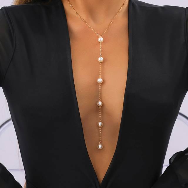 SHEIN Faux Pearl Decor Y Lariat Necklace