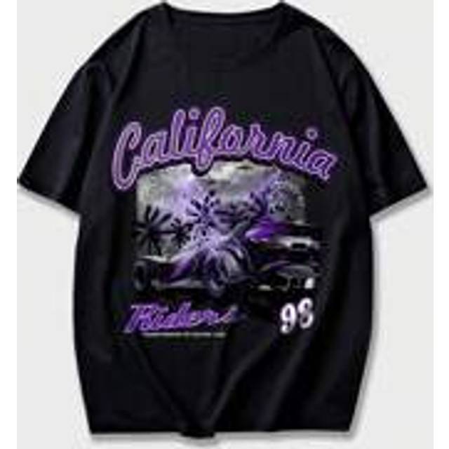 Män Bil & Letter Grafisk Tee, Skola - Svart (L,M,S,XL,XS,XXL)