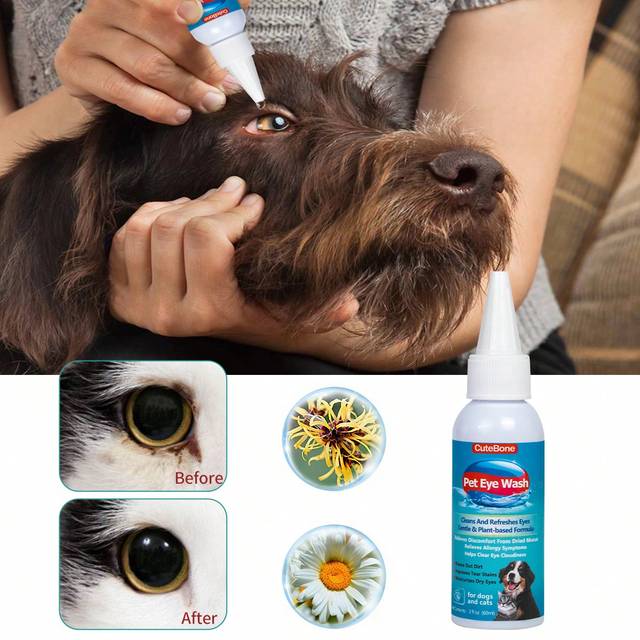 1 st Pet Eye Wash, lämplig för katter och hundar, tar bort tårmärken, rengör ögonsekret och smuts, skonsam formel - Vitt (En-Storlek,Pet Ear Cleaner+Pet Eye Wash,Pet Eye Wash + Pet Cleaning Wipes)