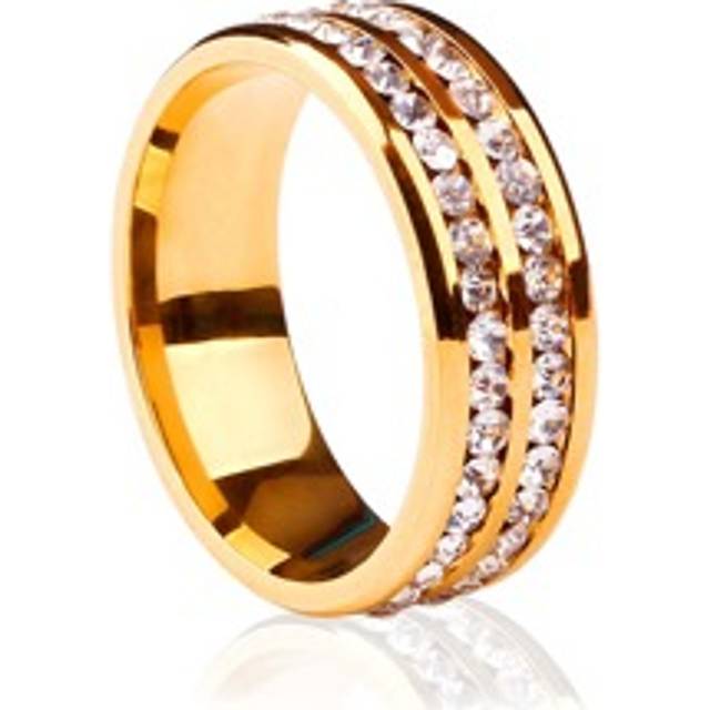 Män Rhinestone Dekor Ring Mode Casual Romantisk Rostfritt stål Dubbelrad Cubic Zirconia Ring För Förlovning Bröllop - Gult guld (7,9,11,13,6,8,10,12)