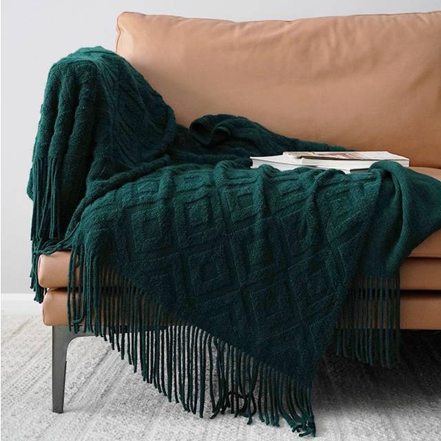 SHEIN Vintage Style Solid Color Knit Throw Blanket With Tassels, Soft & Warm Sofa Cover, All Season Bedspread, Living Room And Bedroom Decor Accessory