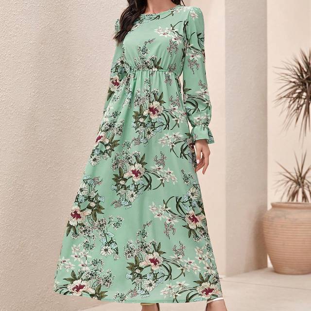 Mulvari Floral Print Flounce Sleeve A-Line Dress Maxi Women Outfit