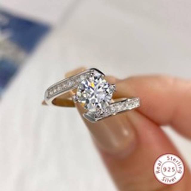 Newsoul 1pc Elegant 100% Real 0.5-1CT Brilliant Moissanite Diamond Rings For Women Girls Eternal Promise Engagement Wedding Ring 925 Sterling Silver Fine Jewe