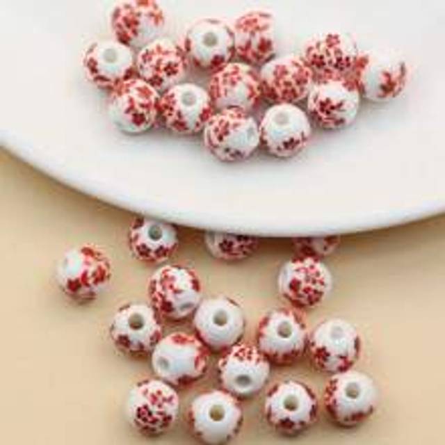 SHEIN 30pcs/set Minimalist & Fashionable Ceramic Beads, Thousand-flower Glass Round Bead, Ceramic Flower Bead For Diy Jewelry Making