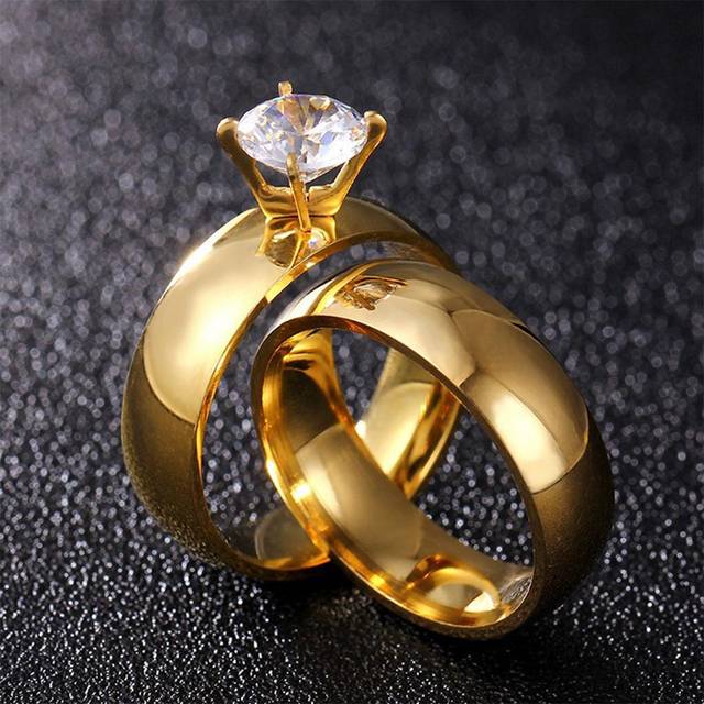 2 STK Europeiskt och amerikanskt mode i rostfritt stål Hand i Hand Kärleksserie Kreativt Par Par Ring Ring Alla hjärtans dag - Gult guld (7,9,11,6,8,10,12)