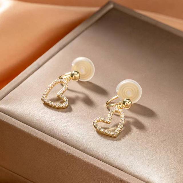 1 par Heart Rhinestone Myggmedel Dish Ear Clip Örhängen för kvinnor utan piercing, söt stil & söt Clip on örhängen & high-end känsla sommar födelsedag - Guld