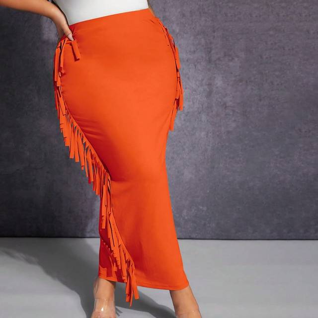 SHEIN Plus Fringe Trim Pencil Skirt