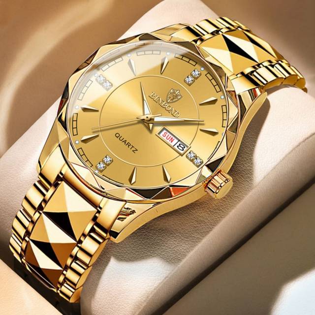 BINBOND 1pc Men&#39;s Watch Gold Blue 50m Waterproof Rust-Proof 316 Stainless Steel Luminous Hands Japan Imported Quartz Automatic Movement - High-Quality Built-I
