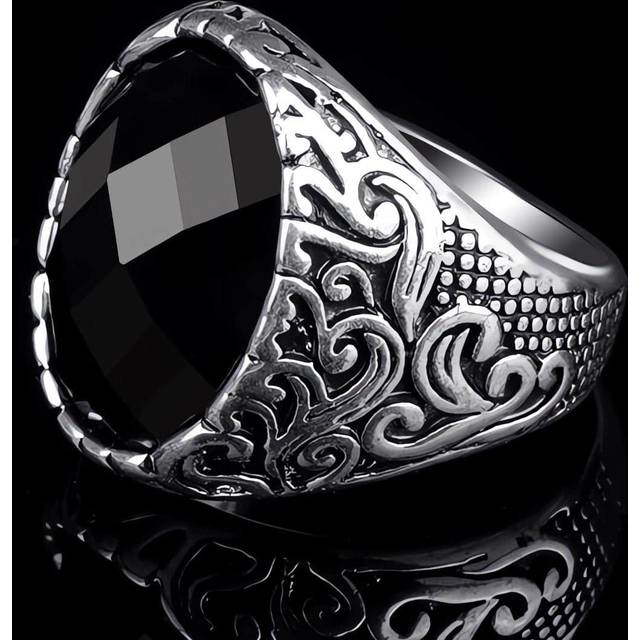 SHEIN 1pc Fashion Men&#39;s Black Stone Ring Vintage Punk Party Jewelry