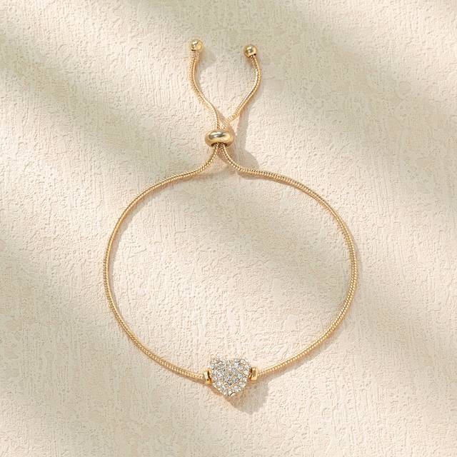 SHEIN 1pc Shiny Cubic Zirconia Heart-Shaped Bracelet, Gold/Silver Color Elegant Bracelet For Women