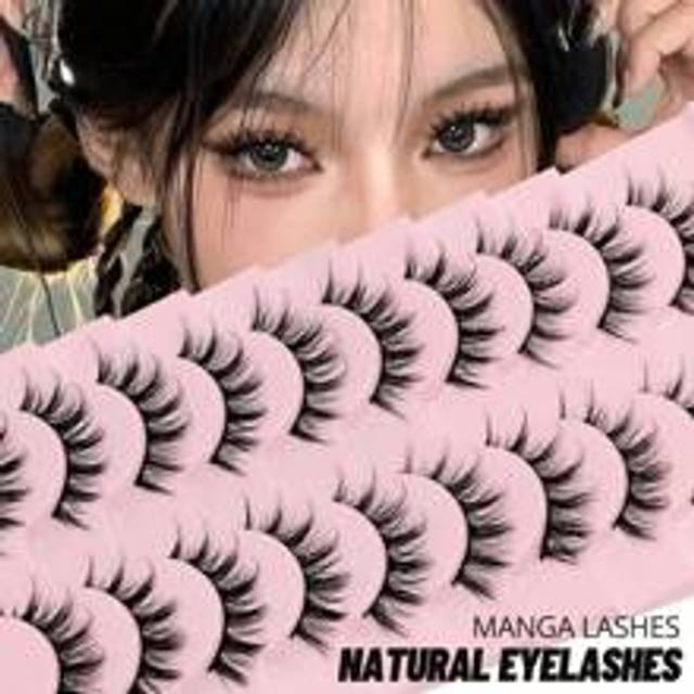10 Par Manga Fransar Naturligt utseende Ögonfransar Cat Eye Fransar Kors Tjocka Mink Fransar Anime Lösögonfransar Förlängning Makeup Verktyg Festresor - Svart