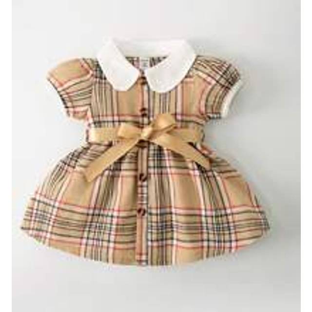 SHEIN Baby Girl Plaid Print Peter Pan Collar Belted Shirt Dress