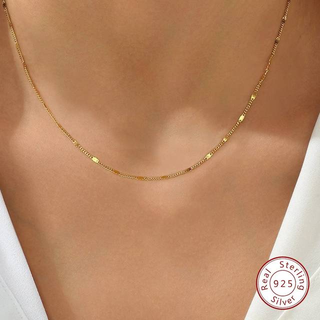 Newsoul 1Pc Real 925 Sterling Silver Luxury Shiny Stackable Thin Clavicle Chain Glitter Necklace For Women Anniversary Gift Original Simple Individual Elegant