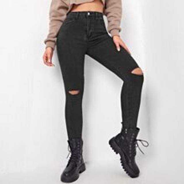 SHEIN High Waisted Ripped Skinny Jeans