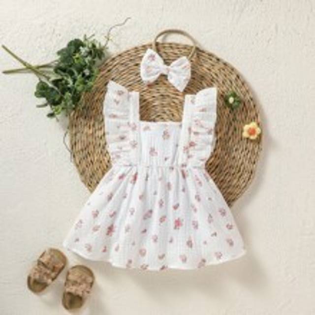 SHEIN Baby Girl Newborn Floral Print Ruffle Trim Dress & Accessory Headband