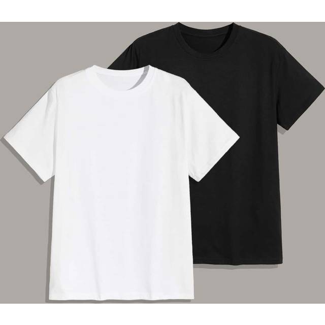 Manfinity Men 2pcs Round Neck Plain Casual Short Sleeve Tee, Boyfriend Gift, For Work