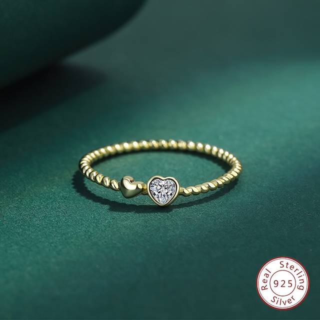 Esberry 1pc Double Heart Ring For Women S925 Sterling Silver Gold Rings Thin Rings Thumb Rings Fine Jewelry Gift Wedding Engagement Bridal Jewelry Valentines