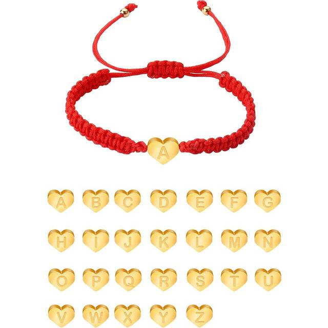 SHEIN 1pc Letter Graphic Heart Decor Bracelet & 26pcs/Set Replacement Bead, Stainless Steel Jewelry Valentines